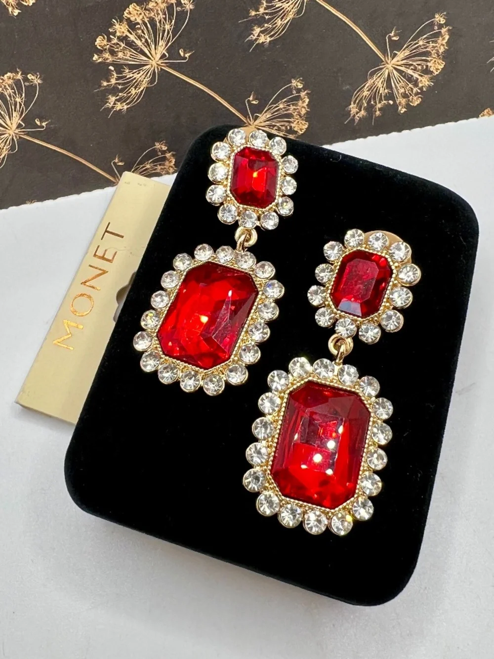Monet Red Dangle Earrings